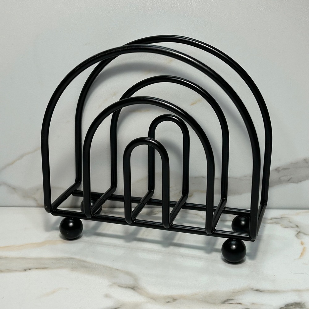 Modern Black Metal Napkin Holder Triple Arch Rainbow Design Wire Paper Stand